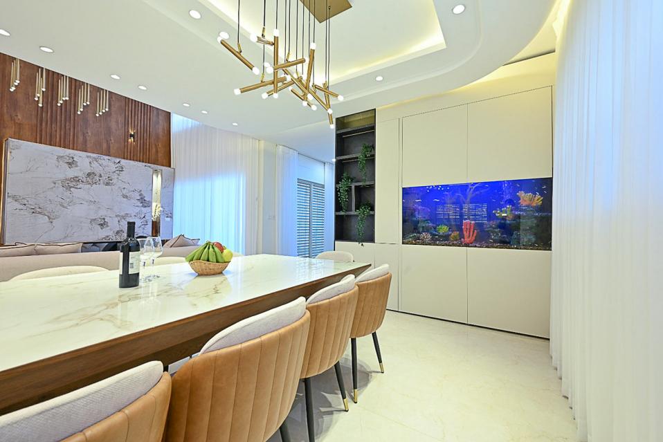 פרטי דקורציה, תאורה יוקרתית ואקווריום מושקע